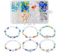 SUNNYCLUE 1 boîte de Bricolage 6 Ensembles de Perles D'Été pour Fabrication de Bracelets, Perles au Chalumeau en Vrac, Perles Turquoise Porte-Bonheur, Étoile de Mer, Animaux de Mer, Perles Hawaïennes