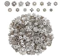 SUNNYCLUE 1 boîte D'Environ 100 grammes de Capuchons de Perles en Argent Antique Mélange de Capuchons de Perles en Vrac Assortiment de Fleurs Tibétaines Vintage Entretoises Creuses en Alliage pour la