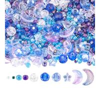 SUNNYCLUE 1 boîte D'Environ 1700 pièces + Kit de Fabrication de Bracelets en Forme D'Étoile Bleue et de Lune Perles en Verre Transparentes Jolies Perles Rondes en Résine Entretoise Kits de Perles en V