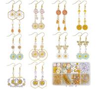 SUNNYCLUE 1 boîte DIY 10 Paires de Boucles d'oreilles Pendantes pour Thanksgiving Kit de Fabrication de Bijoux Breloques Marguerites en Émail Jaune Automne Or Clair Rose pour Débutants Noël