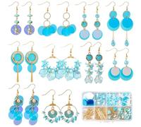 SUNNYCLUE 1 boîte DIY 10 paires de Kits de Boucles D'Oreilles D'Été Boucles D'Oreilles Bleues pour Femmes Synthétique Turquoise Océan Plage Clair Art Paillettes Paillettes Plates Boucles D'Oreilles Pe