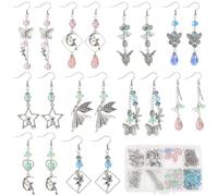 SUNNYCLUE 1 boîte DIY 10 Paires de Kits de Fabrication de Boucles d'oreilles Breloques de Fée Breloques D'Aile d'ange Breloques d'ange Gardien de Noël Perles D'Espacement Rondes en Verre pour Kits de