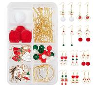 SUNNYCLUE 1 Boîte DIY 10 Paires de Noël Tissu Fourrure Pompon Boucle d'oreille Faire Kits Arbre de Noël Renne Émail Pendentifs Charmes Faux Fourrure de Vison Couvert Pendentifs pour Femmes