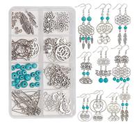 SUNNYCLUE 1 Boîte DIY 10 Paires Fleur de Lotus Charmes Chakra Energy Yoga OM Charms Boucles D'Oreilles Making Kit Plume Méditation Charme Perles Turquoise Synthétiques pour la Fabrication de Bijoux Fe
