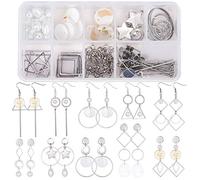 SUNNYCLUE 1 Boîte DIY 10 Paires Géométrique Creux Boucle d'oreille Faire Kit de Démarrage Classique Rond Carré Coeur Triangle Connecteurs avec Shell Charmes, Boucle d'oreille en Laiton Crochets