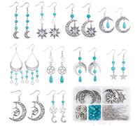 SUNNYCLUE 1 Boîte DIY 10 Paires Style Bohème Soleil Lune Étoile Charms Boucles D'Oreilles Kit de Fabrication de Charme de Fée Charmes de Phase de Lune pour la Fabrication de Bijoux Synthétique Turquoi