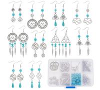 SUNNYCLUE 1 Boîte DIY 10 Paires Style Vintage Trinité Noeud Charme Infini Amour Charmes Boucles D'Oreilles Kit Plume Charme Noeud Charmes pour la Fabrication de Bijoux Synthétique Turquoise Perles Ron