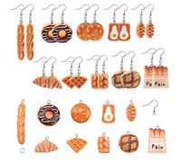 SUNNYCLUE 1 Boîte DIY 10 Paires Thème Alimentaire Boucles d'oreilles Faisant des Kits Simulation Croissant Baguette Pain Hamburger Toast Résine Pendentif Charmes avec Boucles d'oreilles Crochets