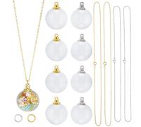 SUNNYCLUE 1 boîte DIY 4 ensembles Collier Fiole en Vrac Collier de Bouteille en Verre Rond de Forme Ronde Pendentif en Verre de Fiole Vide Transparente avec Bouchons à Vis et Chaînes pour Kits de Fabr