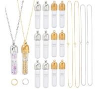 SUNNYCLUE 1 boîte DIY 6 ensembles Collier Fiole Verre DIY Collier Bouteille en Verre Transparent Style Sablier Verre Souhaitant Petite Mini Bouteille Pendentifs avec Chaînes pour Kits de Fabrication d
