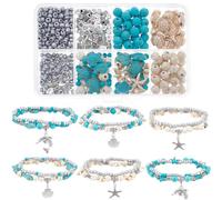 SUNNYCLUE 1 boîte DIY 6 ensembles de Bracelets de Plage D'Été - Kit de Fabrication de Bracelets Bohème Double Couche - Tortue, Étoile de Mer, Perles, Poissons, Dauphins - Breloques en Forme D'Animal M