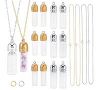 SUNNYCLUE 1 boîte DIY 6 ensembles Kit de Collier de Fiole Pendentif de Collier de Bouteille Or Argent Clair Souhaitant Mémoire Bouteilles en Verre Suspendues Tube Vide Charmes pour Kits de Fabrication