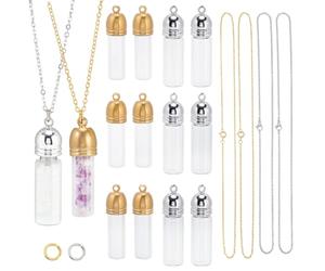 SUNNYCLUE 1 boîte DIY 6 ensembles Kit de Collier de Fiole Pendentif de Collier de Bouteille Or Argent Clair Souhaitant Mémoire Bouteilles en Verre Suspendues Tube Vide Charmes pour Kits de Fabrication