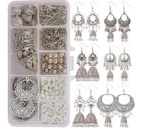 SUNNYCLUE 1 Boîte DIY 6 Paires Rétro Vintage Brocart Mexique Boucles d'oreilles Gypsy Lotus Hook Dangle Indian Jhumka Jhumki kit de Fabrication de Bijoux pour Filles et Femmes Introduction Inclus
