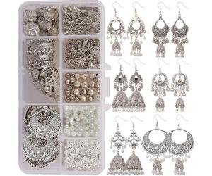 SUNNYCLUE 1 Boîte DIY 6 Paires Rétro Vintage Brocart Mexique Boucles d'oreilles Gypsy Lotus Hook Dangle Indian Jhumka Jhumki kit de Fabrication de Bijoux pour Filles et Femmes Introduction Inclus
