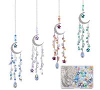 SUNNYCLUE 1 boîte DIY 8 Ensembles Moon Suncatcher Craft Rainbow Catcher Window Moon Star Five Star Pentagram AB Colored Beaded Teardrop Sun Light Catcher Kit de Fabrication pour Décorations de Jardin