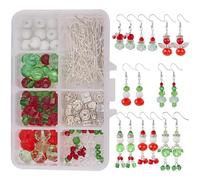 SUNNYCLUE 1 Boîte DIY Faire 8 Paires De Noël Cristal Perle Dangle Boucle D Oreille Making Kits Blanc Bonhomme De Neige Blanc Ange Perle De Verre Xmas Tree Dangle Boucles D'oreilles Bijoux Making