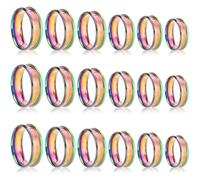 SUNNYCLUE 1 Box 18Pcs Anneaux en Acier Inoxydable pour Incrustation Anneaux rainurés de Couleur Arc-en-Ciel pour Doigts Taille US 7/8/9/10/11/12 Anneaux Ronds vides pour Kits de Fabrication de Bijoux