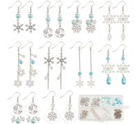SUNNYCLUE 1 Box DIY 10 Pairs Christmas Charms Earrings Making Kit Antique Silver Snowflake Charms Winter Blue Faceted Glass Beads Linking Rings Dangle Earring Hooks for Jewellery Making Kits Adult
