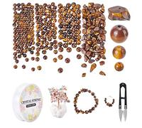 SUNNYCLUE 1 Brin de Perles d'oeil de Tigre et 3 brins de 4 mm 6 mm 8 mm de Perles Rondes d'oeil de Tigre et 11 mètres de Fil de Cristal Élastique et de Ciseaux pour Bracelet Collier Boucles