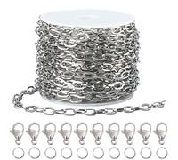 SUNNYCLUE 1 rouleau de 16.4 pieds/5 m 4mm Chaîne de Trombone Chaîne de Trombone Argentée Connecteur en Métal en Acier Inoxydable Anneaux de Jonction Liens de Homard pour la Fabrication de Bijoux Colli