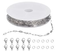 SUNNYCLUE 1 Rouleau de Chaîne Trombone Argentée de 16.4 m (5mm) Anneau de Jonction en Acier Inoxydable Pince de Homard Breloques pour la Fabrication de Bijoux Colliers et Autres Loisirs Créatifs