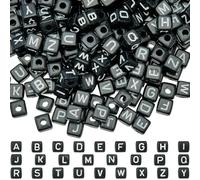 SUNNYCLUE 1 sac de 300 pièces de Perles Noires en Forme de Cube en Acrylique avec Lettres de L'Alphabet en Vrac de 10mm de Nom Carré avec Lettres Blanches Grandes Perles en Plastique en Vrac pour la F