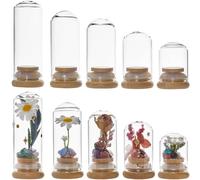 SUNNYCLUE 10 mini Bocaux Scellés en Verre, Mini Cloche en Verre, Dôme D'Affichage en Verre Transparent, Couvercle en Dôme avec Base en Bambou pour Noël, la Saint-Valentin, les Cadeaux de Fête, L'Artis