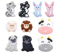 SUNNYCLUE 10 PCS 5 STYLES Perles D'Animaux en Silicone Perles Focales en Vrac Mignon Dessin Animé 3D Animaux Mignons Chat Chien Lapin Gros Caoutchouc Doux Perle D'Espacement en Vrac pour Kit de Fabric