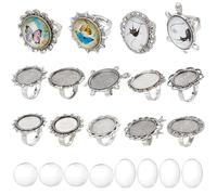 SUNNYCLUE 10 pcs Anneaux de Cabochon Vierges Bague de Lunette Bague de Cabochon Vierge Base de Bague Oiseau Soleil Fleur Ovale Vintage Bague de Plateau de Lunette Vierge Bagues de Cabochon en Verre po