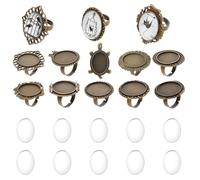 SUNNYCLUE 10 pcs Réglage de Bague Cabochon Bague Réglable Anneaux de Cabochon en Verre Blanc Hibou Losange Anneau Ovale Lunette Vierge en Verre Transparent Doigt Vierges pour Kits d