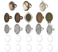 SUNNYCLUE 10 pièces Anneaux de Paramètres de Cabochon Anneaux de Cabochon Ovales Base de Bague de Cabochon Cabochons en Verre Transparent Vintage Paramètres de Base de Bague Réglables Anneaux de Caboc