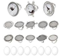 SUNNYCLUE 10 pièces Paramètres de Bague Cabochon Anneaux de Cabochon en Verre Bague Réglable Réglage Vierge Cabochons en Verre Transparent Vintage Hibou Tortue Ovale Base de Bague Vierge pour Kits de