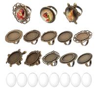 SUNNYCLUE 10 pièces Paramètres de Cabochon Anneaux Anneaux de Cabochon Ovales Kit de Bague de Cabochon Cabochons en Verre Transparent Bague de Doigt de Fleur Paramètres de Lunette de Cabochon pour Kit
