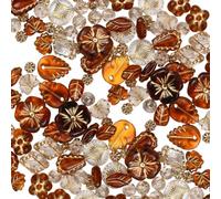 SUNNYCLUE 100 pièce de 12 styles de Perles Acryliques Marron de Formes Assorties en Vrac Perles Rondes en Métal Doré Entrelacées Feuilles de Fleurs Losanges Entretoises Lâches pour la Fabrication de B