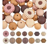 SUNNYCLUE 100 pièce de 14 styles de Perles en Silicone Marguerite Mélangées en Vrac Perles Focales en Silicone Opaques Colorées Rondes Hexagonales en Forme de Fleur Mate pour Porte Clés Stylo Bijoux B