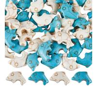 SUNNYCLUE 100 pièce de 2 couleurs de Perles de Dauphin Turquoise en Vrac, Perles D'Animaux D'Été Hawaïen, Océan, Animaux Marins, Bleu Blanc, Pierre Précieuse Synthétique Porte-Bonheur, Perle D'Espacem