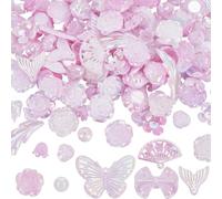 SUNNYCLUE 100G Environ 200Pcs Perles Roses Mignonnes Grandes Perles Papillon en Plastique Baroque Kawaii Esthétique Roses Fleurs Arcs Perles Dégradées Rondes pour Bracelets Colliers Ongles Téléphone C