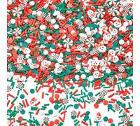 SUNNYCLUE 100G Saupoudrer Noël Résine Artisanat Argile Tranches en Vrac Vert Rouge Blanc Noël Faux Bonbon Sucre Perles Rondes Père Noël Mini Décorations Saupoudrer pour Nail Art Gâteau Étui de Télépho