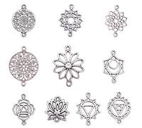 SUNNYCLUE 100PCS 10 STYLES Antique Argent Lotus Fleur De Vie Connecteur Charmes Chakra Bijoux Résultats Accessoire pour Accessoire Boucle d'Oreille Creation Bracelet Breloques Creation Bijoux