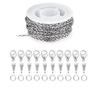 SUNNYCLUE 10M 32.8 pieds en Acier Inoxydable Boîte Chaîne en Vrac Chaînes Vénitiennes Chaîne en Argent Rouleau Rectangle Chaînes à Maillons avec Anneaux Ouverts pour la Fabrication de Bijoux Femmes Ad