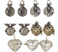 SUNNYCLUE 10Pcs Charms Cage Chakra Pierre de Guérison Porte-Collier Perle Cage Pendentif Filigrane Cage Médaillon Charms Cage en Laiton Charme Vintage Ouvrable Coeur Carillon Boule Charmes pour la Fab