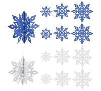 SUNNYCLUE 12 Pièces Décorations Flocons de Neige 3D à Suspendre en Papier - Grande Guirlande Holographique Noël Blanc Bleu - Décorations Fête Reine des Neiges en Vrac