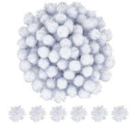 SUNNYCLUE 120 Boule de Pompon Pailletée en Vrac de 20mm en Fibre Blanche Douce et Moelleuse Boule Ronde en Guirlandes Décorative Pompons Pailletés pour Chat Bricolage Artisanat Décorations de Fête de