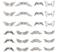 SUNNYCLUE 128 pcs Perles D'Ailes de Noël Ailes D'Ange Perles Antique Style Tibétain Argent Ailé Papillon Alliage Plume Vintage Entretoises Perle Sculptée pour Boucle D'Oreille Collier Bracelet Fabrica