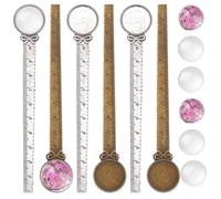 SUNNYCLUE 12Pcs DIY 6 Ensembles de Marque-Pages en Bronze Antique Règle en Argent Ensemble de Marque-Pages Fleurs Séchées Rouges Cabochons à Dos Plat en Verre Marque-Page Vierges Plateau de Lunette Ki