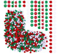 SUNNYCLUE 1300 Mini Décoration Artisanale de Noël 600 Pompon Blanc Rouge et Vert 300 Boutons en Résine 400 Petites Cloches de Noël pour Loisirs Créatifs Couture Décoration de Fête