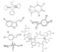 SUNNYCLUE 14 pièces 7 styles Broches biologiques Broches scientifiques Broches en métal argenté Alliage métallique Structure moléculaire biologique Badges à thème Broches pour sacs à dos Sacs Vêtement