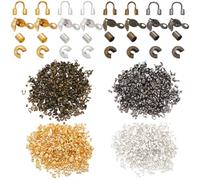 SUNNYCLUE 1400 pièce 16 styles de Cache Nœuds de Perles à Sertir Perles à Sertir en Tube Pointes de Perles en Fer Couvercle de Nœud Protecteurs de Fil en Laiton Accessoire de Perles à Sertir pour la F