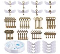 SUNNYCLUE 160 Pièces DIY 80 Ensembles Clés Squelette en Vrac Clés Volantes Charms Ailes de Libellule Style Vintage Clés Volantes en Bronze Antique Kit Ailes en Organza Clés de Fête Magic World Wizard